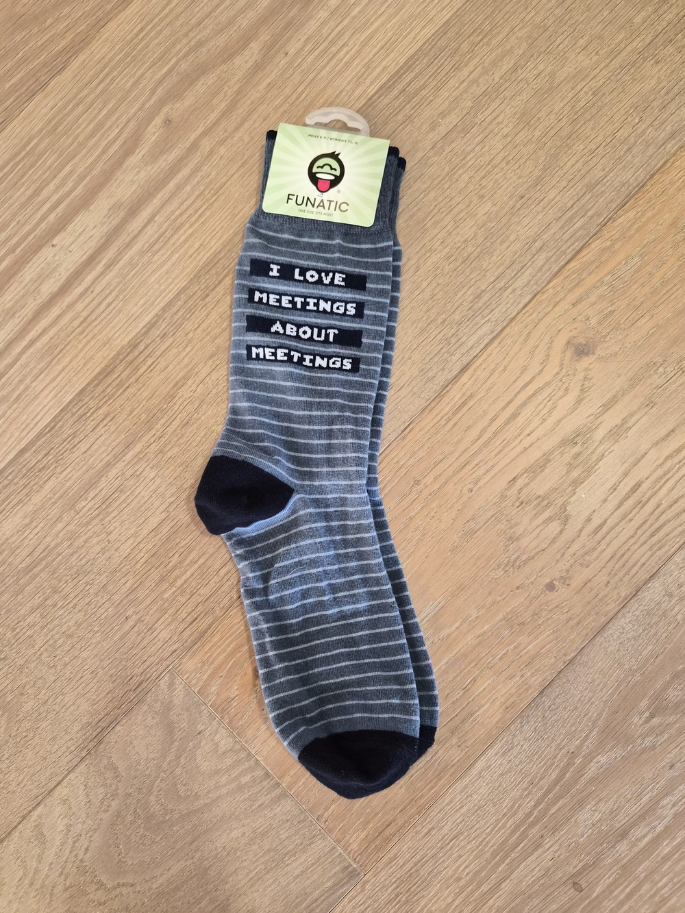 FUNATIC Gray Striped Socks – “I Love Meetings About Meetings”